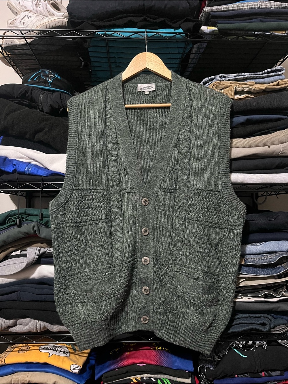 Men's Dark Green Button-Front Knit Vest